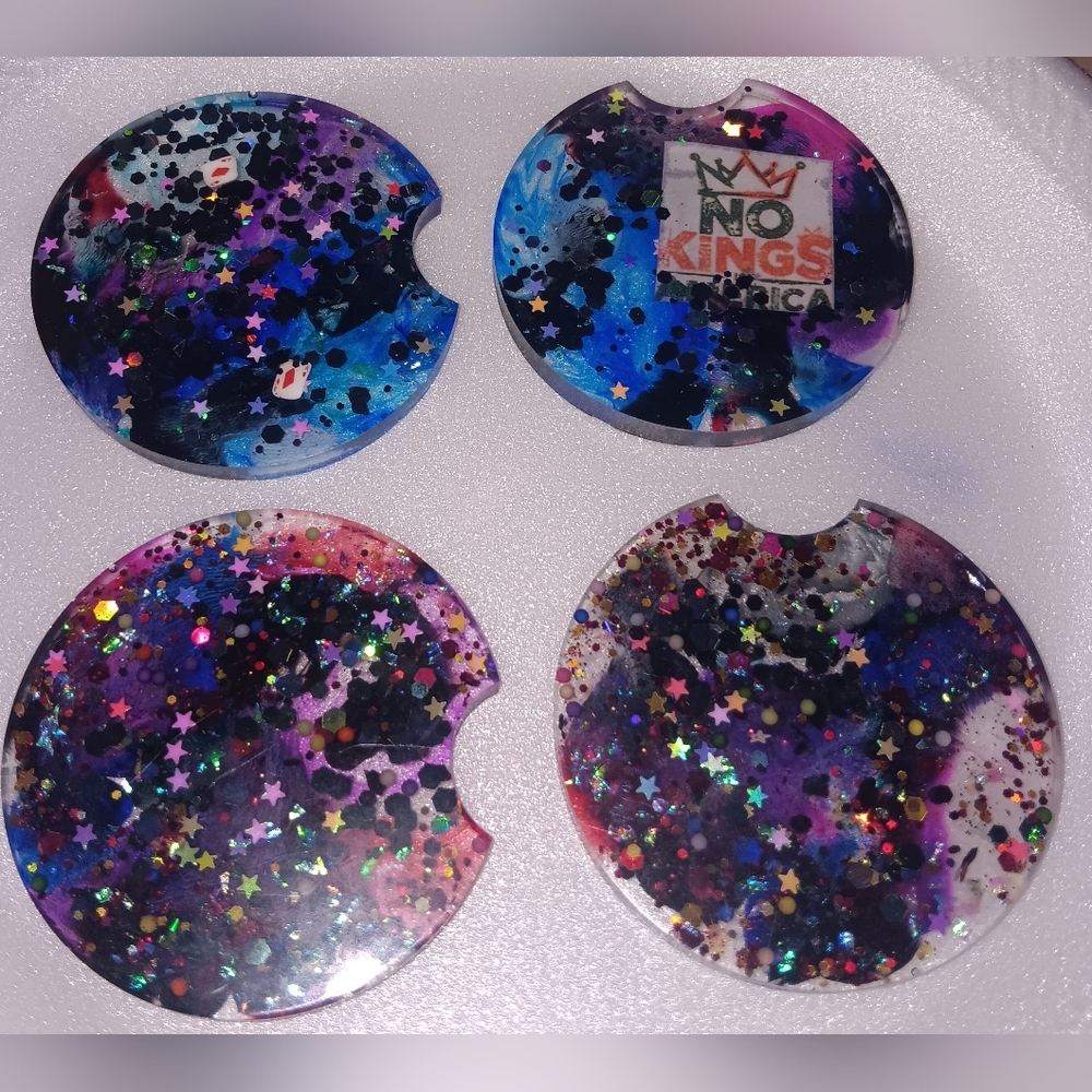 Resin Glitter Car Coasters - Star Confetti Multicolor